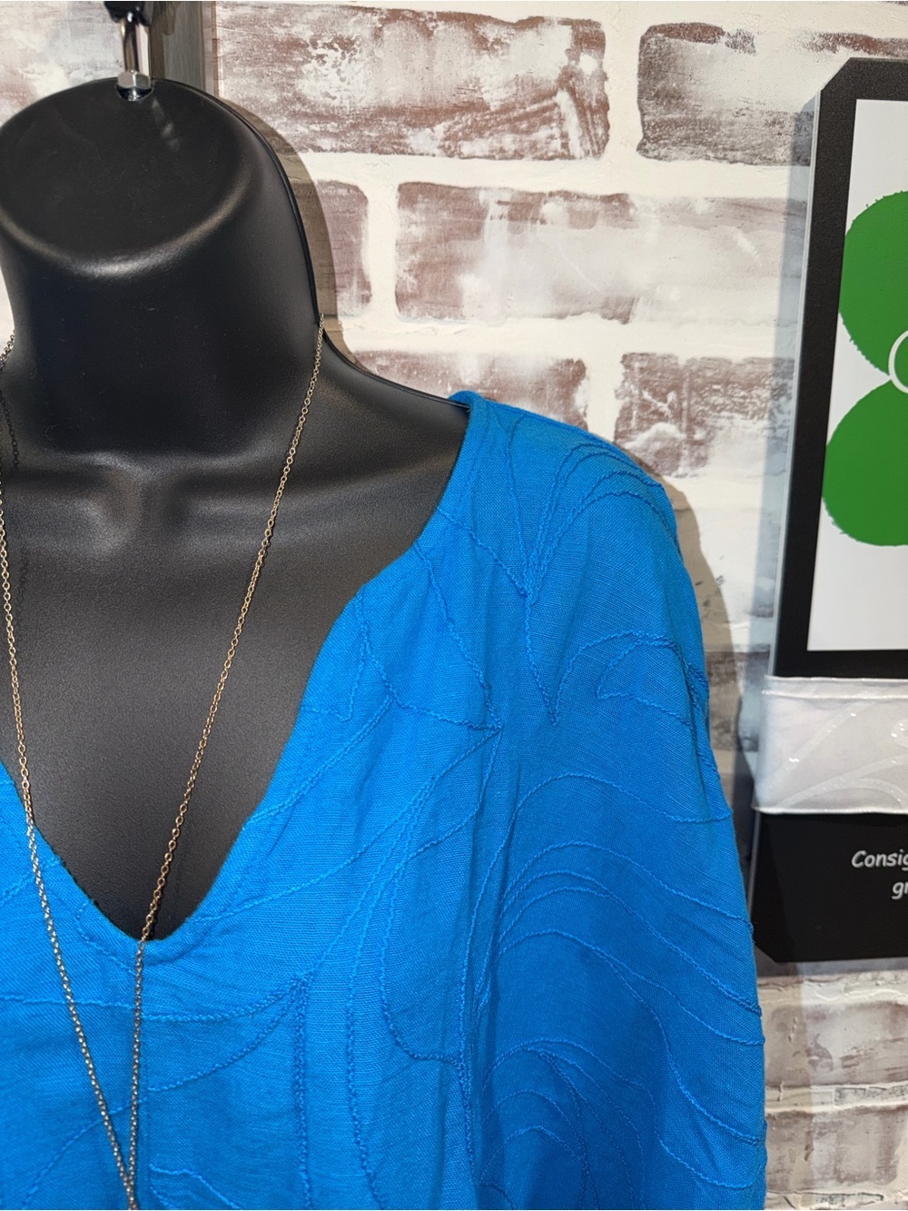 Peace love world Women’s Blue V-Neck Long Sleeve Top - Picture 2 of 6